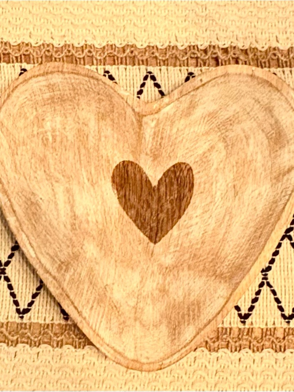 Wooden Heart Decor in Natural Brown and Cream